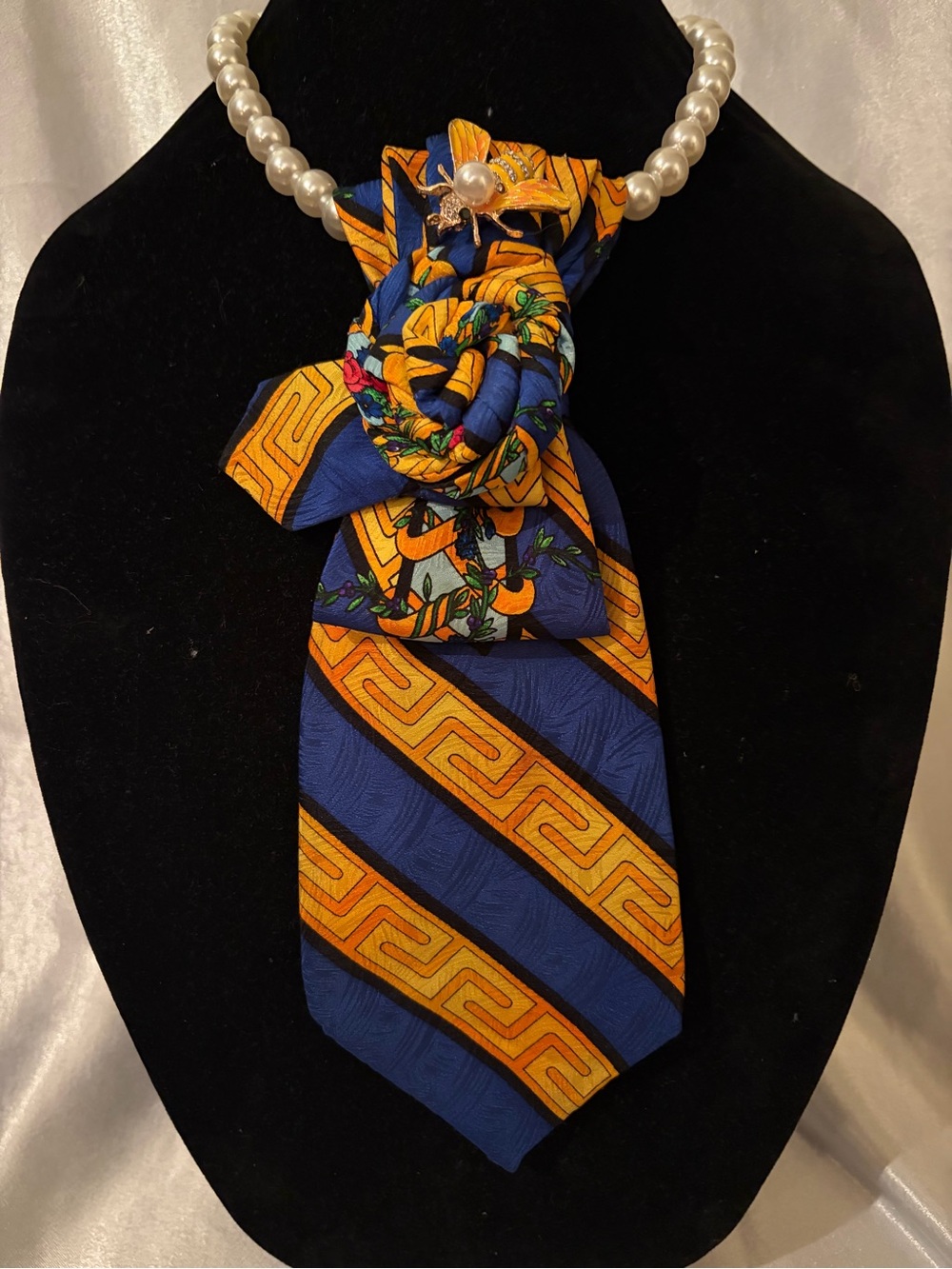 Silk-Inspired Blue and Yellow Patterned Necklace Tie